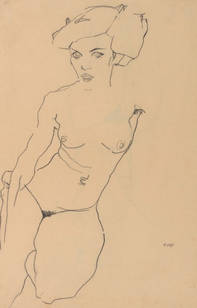 Kneeling Female Nude by Egon Schiele