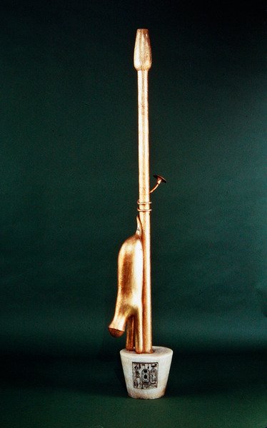 Anubis Emblem, from the Tomb of Tutankhamun, New Kingdom (gilded and gessoed wood with alabaster base) by Egyptian 18th Dynasty