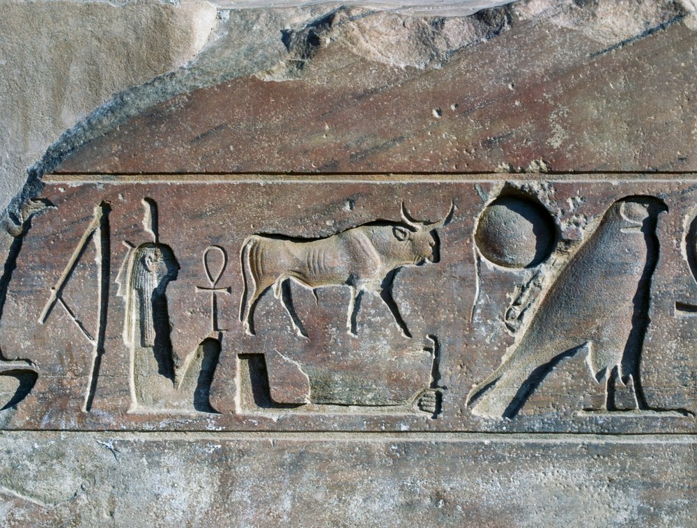 Hieroglyphics with name of Ramesses II, base of obelisk, Temple of Amun ...