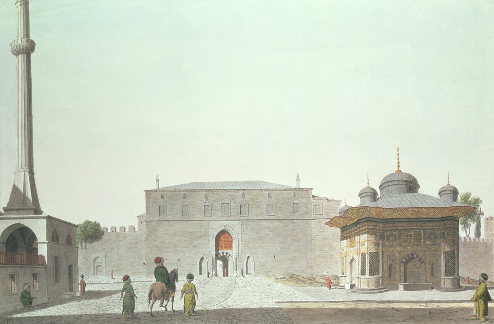 Constantinople: Haghia Sophia Square Showing the Fountain and the Imperial Gate of the Old Seraglio (Palace of Topkapi) by English School