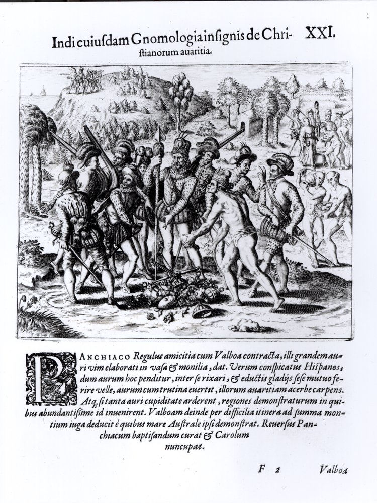 Vasco Nunez de Balboa Demonstrating the Avarice of Christians