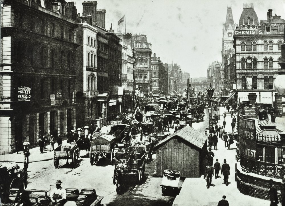 New Bridge Street, looking to Ludgate Circus, City of London, 1890 by English Photographer