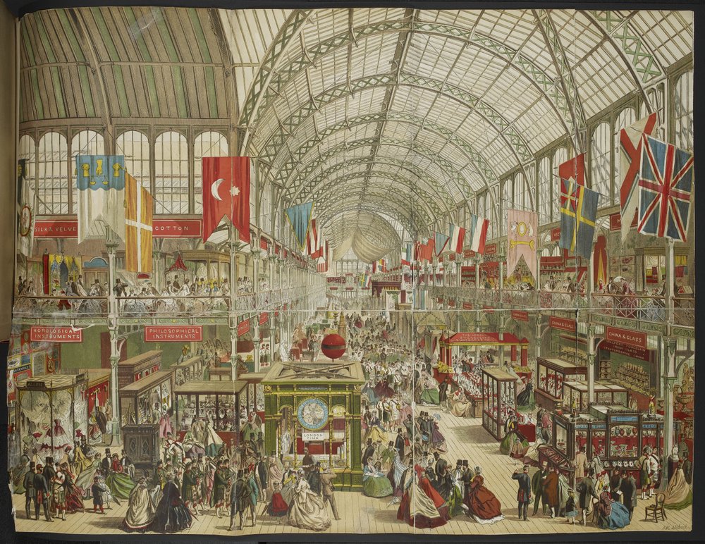The Great Exhibition at Crystal Palace, showing the flags of