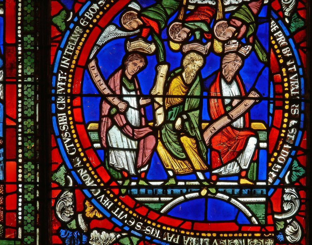 Detail from one of the Bible Windows depicting Daniel, Job and Noah