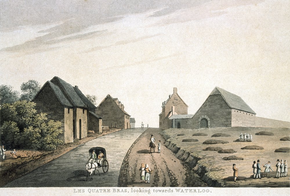Les Quatre Bras, looking towards Waterloo, published by R. Bowyer by English School