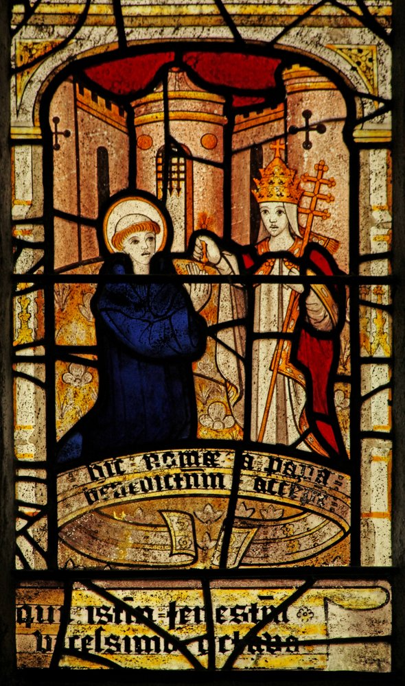 Window 5 depicting St Neot is blessed by the pope