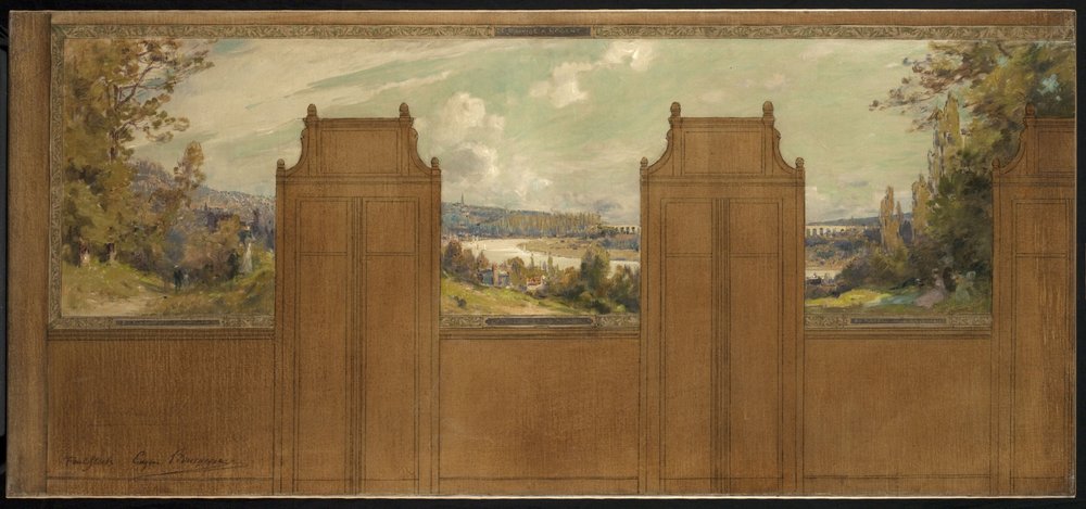 Sketch for the Town Hall of Bagneux (?): Landscape from Joinville to Nogent, circa 1907 by Eugene Bourgeois