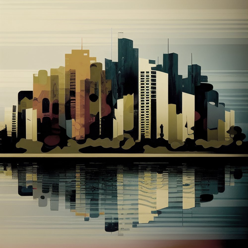 Abstract Painting of Tall Buildings by F. Abderrahim