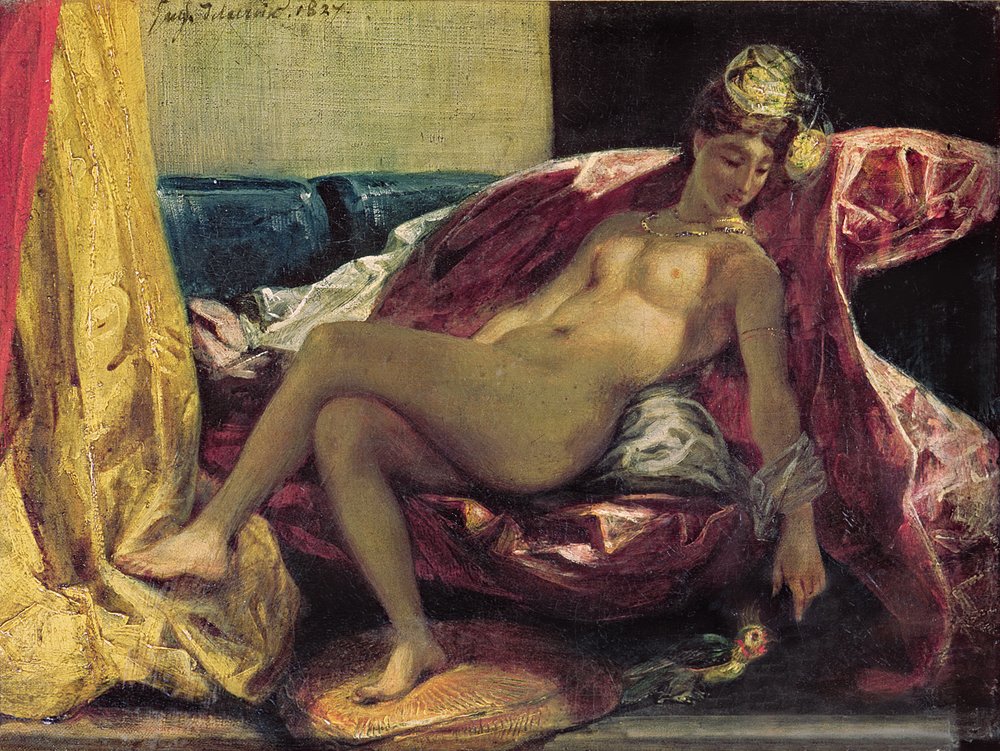 Reclining Odalisque or Woman with a Parakeet, 1827 by Ferdinand Victor Eugene Delacroix