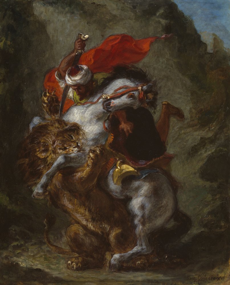 Arab Horseman Attacked by a Lion, 1849-50 by Ferdinand Victor Eugene Delacroix