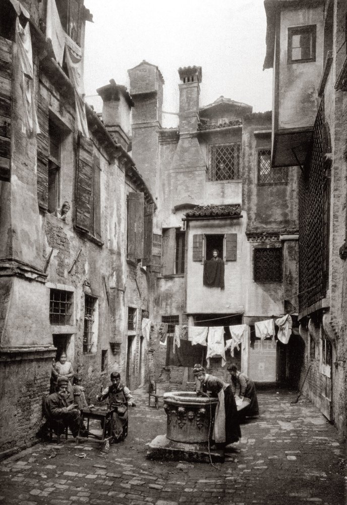 A Courtyard Surrounded by Buildings in Venice, c.1880 by Ferdinando Ongania