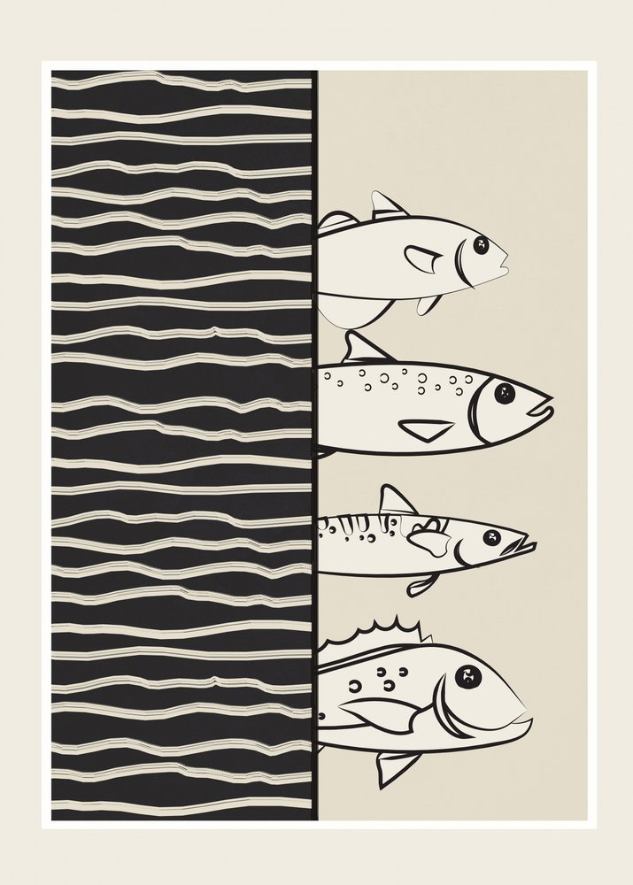 Graphic Swimming Fish by Flow Line: Premium art reproduction