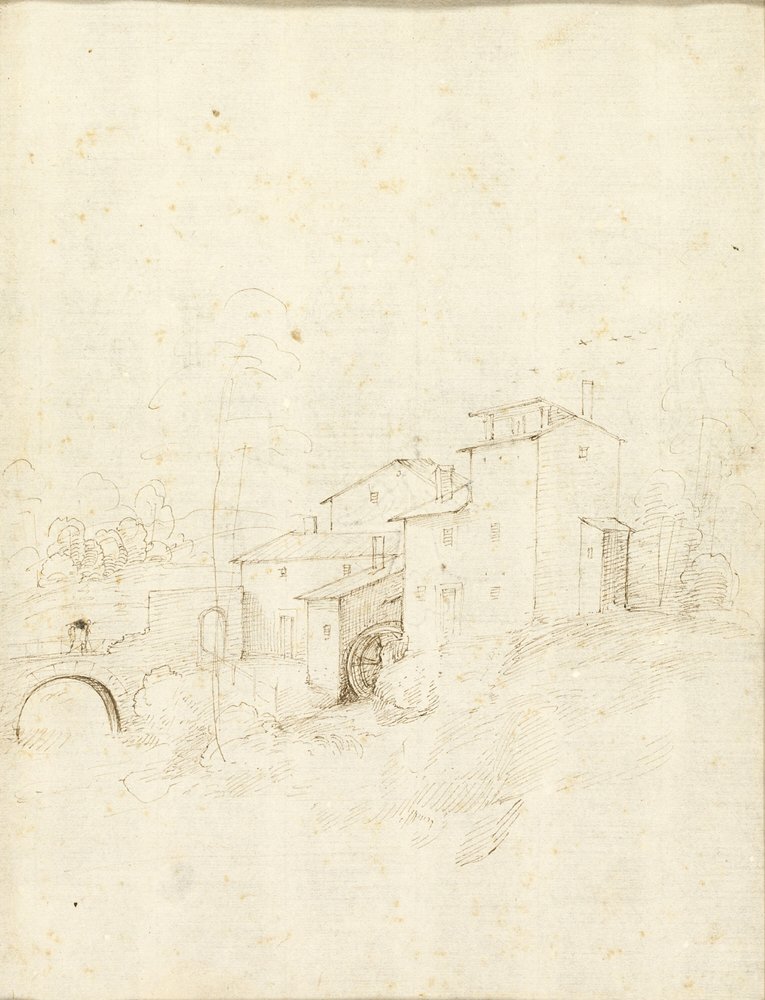 Watermill with Figures on an Arched Bridge by Fra Bartolommeo