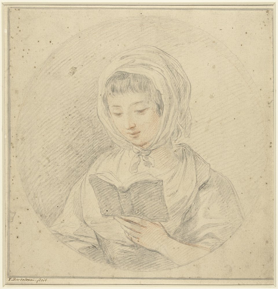 Girl Reading a Book, in an Oval by Francesco Bartolozzi