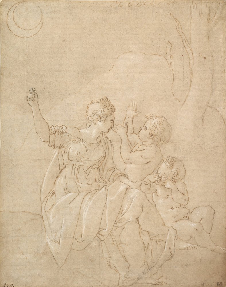 Classical Female Figure Diana or Venus with Two Infants, ca. 1539-42 by Francesco Primaticcio