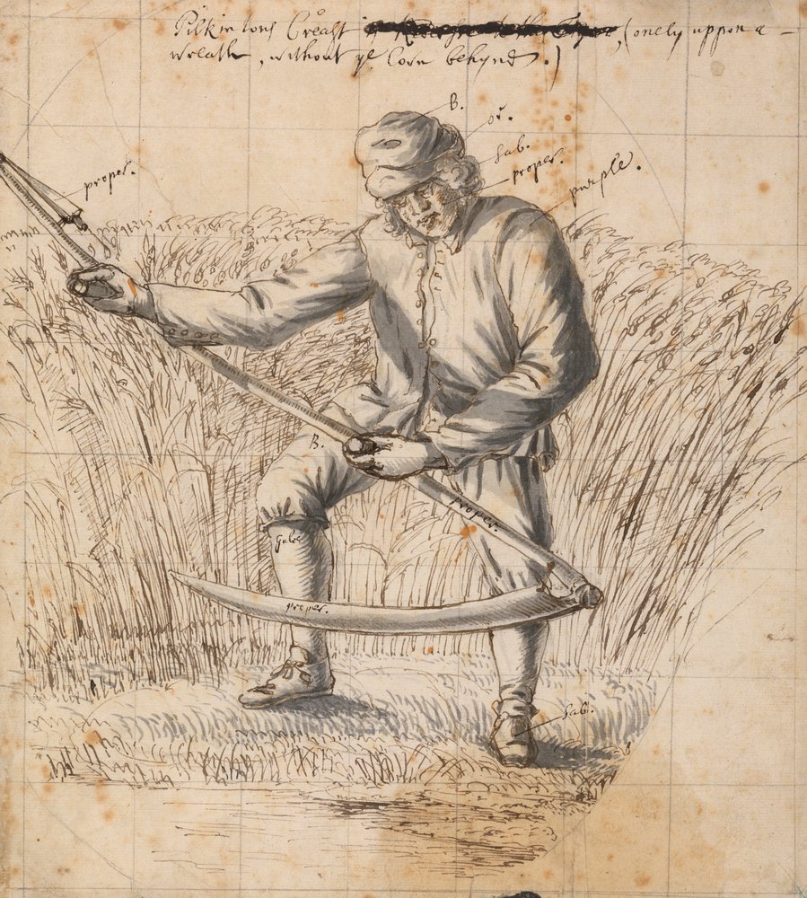 A Study for the Pilkington Crest, a mower with a scythe by Francis Place