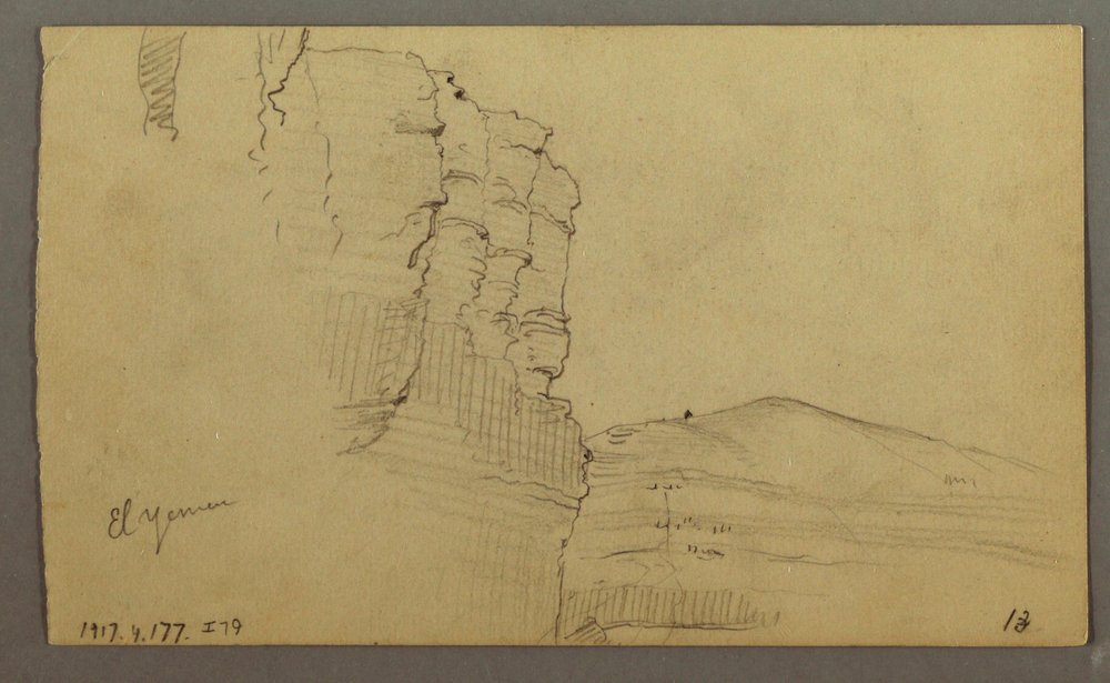 El Yemen Valley, Arabia: Rock Wall with the Upper Part Resembling a Row of Columns, February 20, 1868 by Frederic Edwin Church