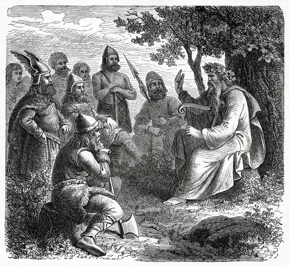 A Bard reciting to Northmen, c.1882 by French School