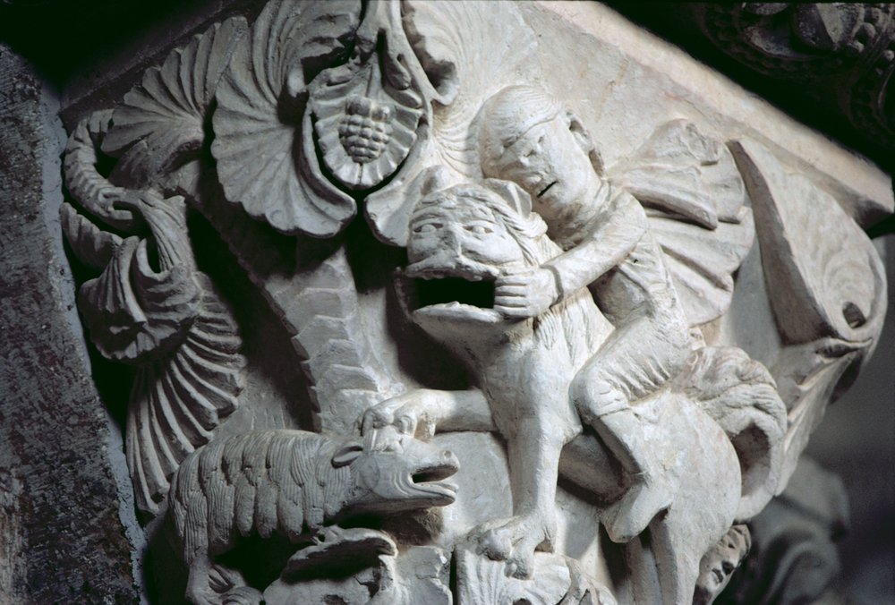 David Slaying the Lion (detail) by French School
