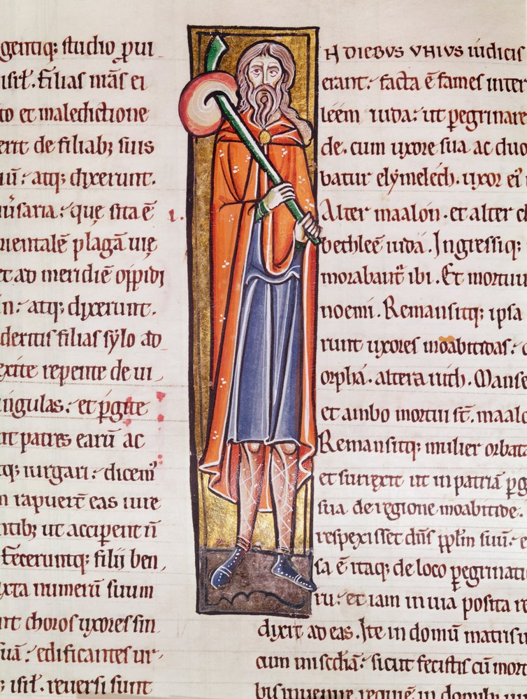 Historiated initial I depicting Elimelech leaving on a journey, from the Bible de Saint-Sulpice de Bourges by French School