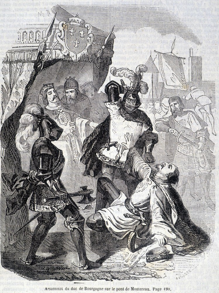 Murder of the Duke of Burgundy, Jean sans Peur, on the bridge of Montereau in 1419 - in “Histoire de France” by L.-P. Anquetil by French School