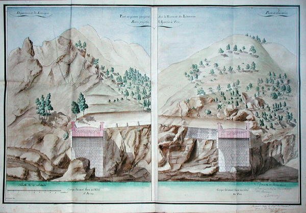 Plan for the construction of a stone bridge across the Liamone River in Corsica by French School