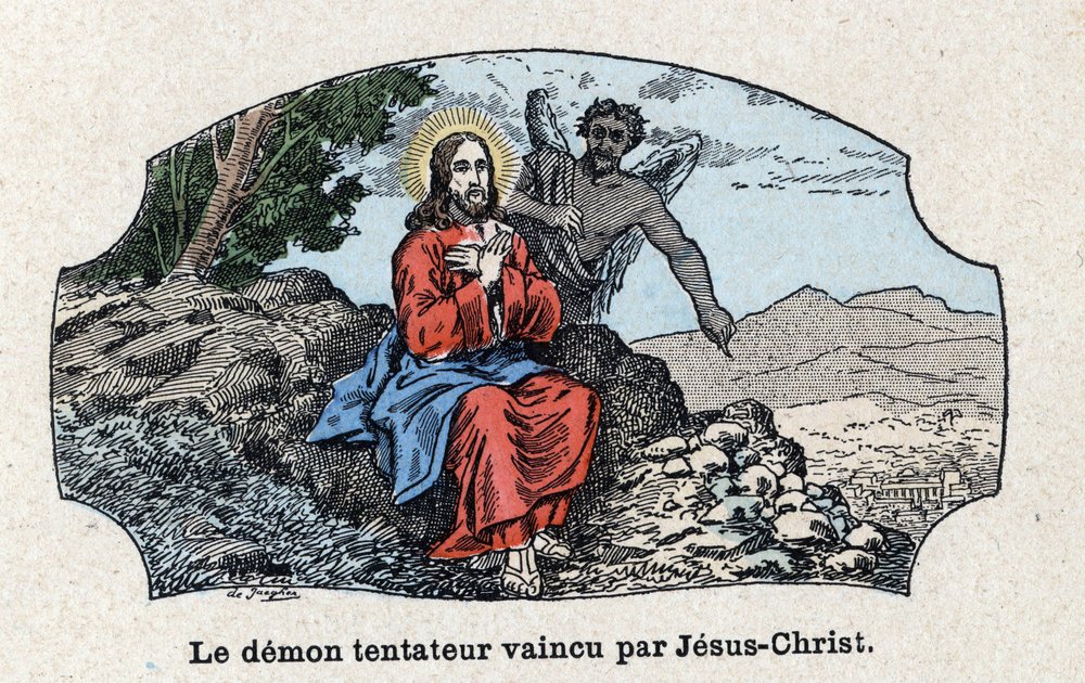 The tempting demon defeated by Jesus Christ. Jesus Christ led into the ...