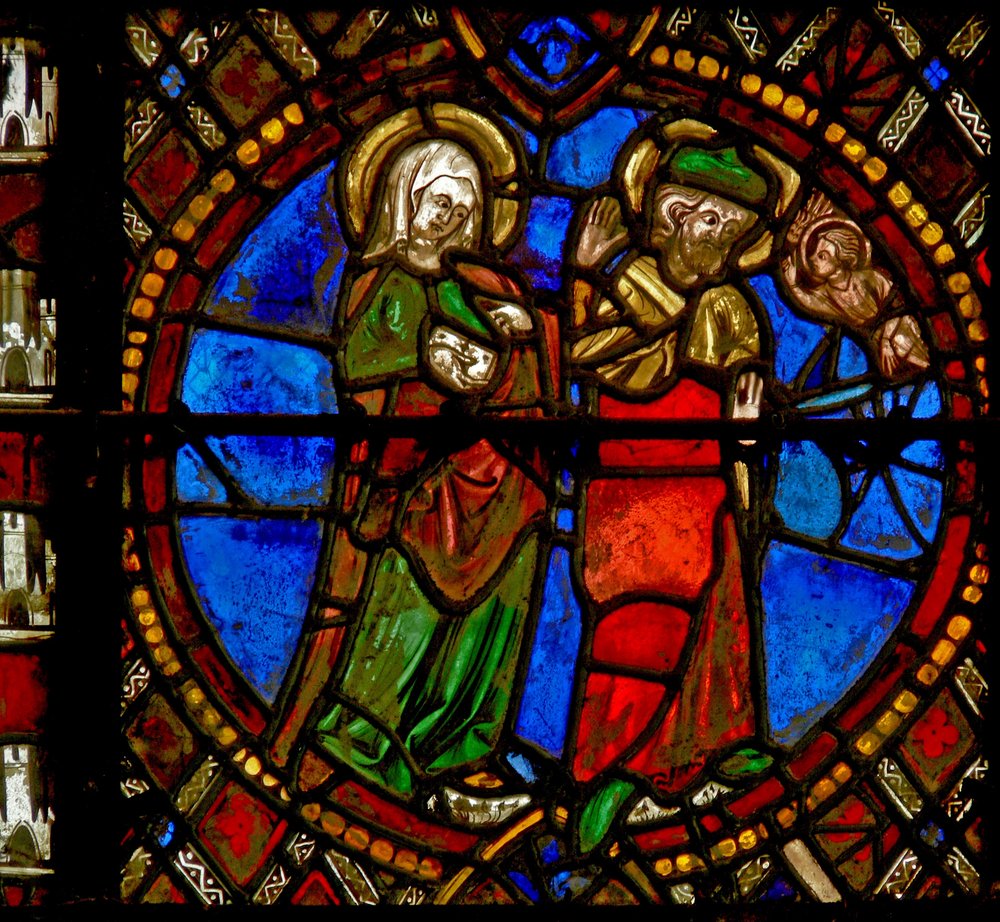 Window depicting a scene from the Life of the Virgin Mary: Joseph is reassured by French School