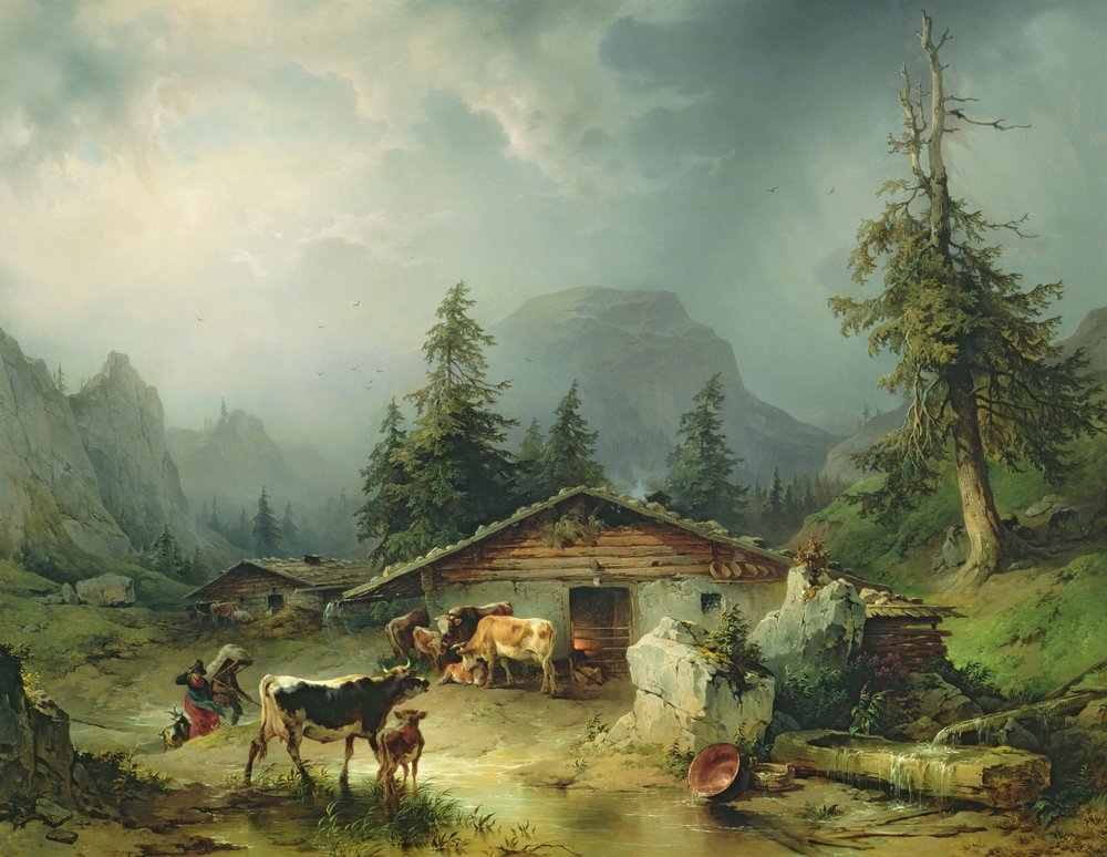 Alpine Hut in Rainy Weather, 1850 by Friedrich Gauermann