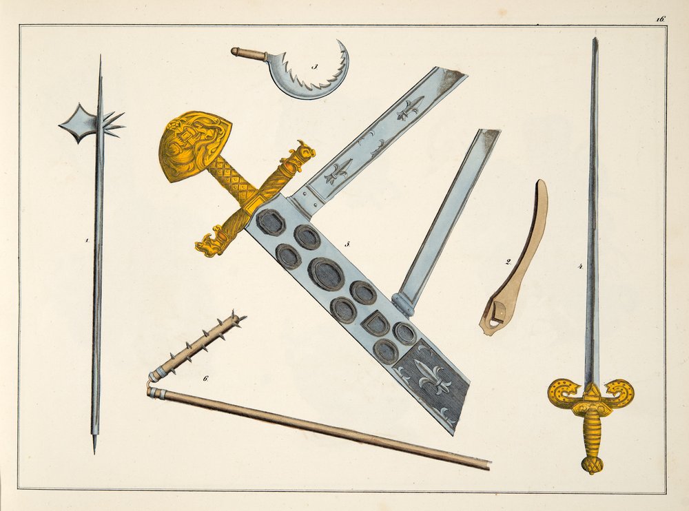 Spiked lance, flail and dusack, plate from 'A History of the ...