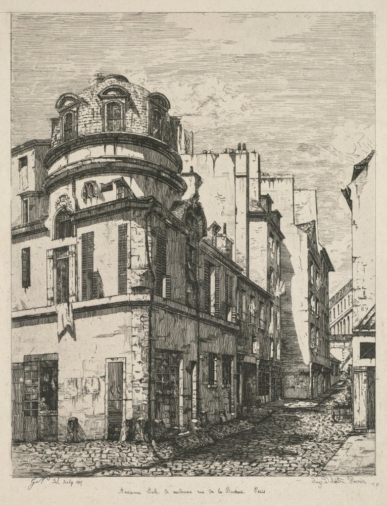 Eaux-Fortes sur le Vieux Paris: Ancienne école de médecine rue de la Bûcherie, 1865 by Gabrielle Marie Niel