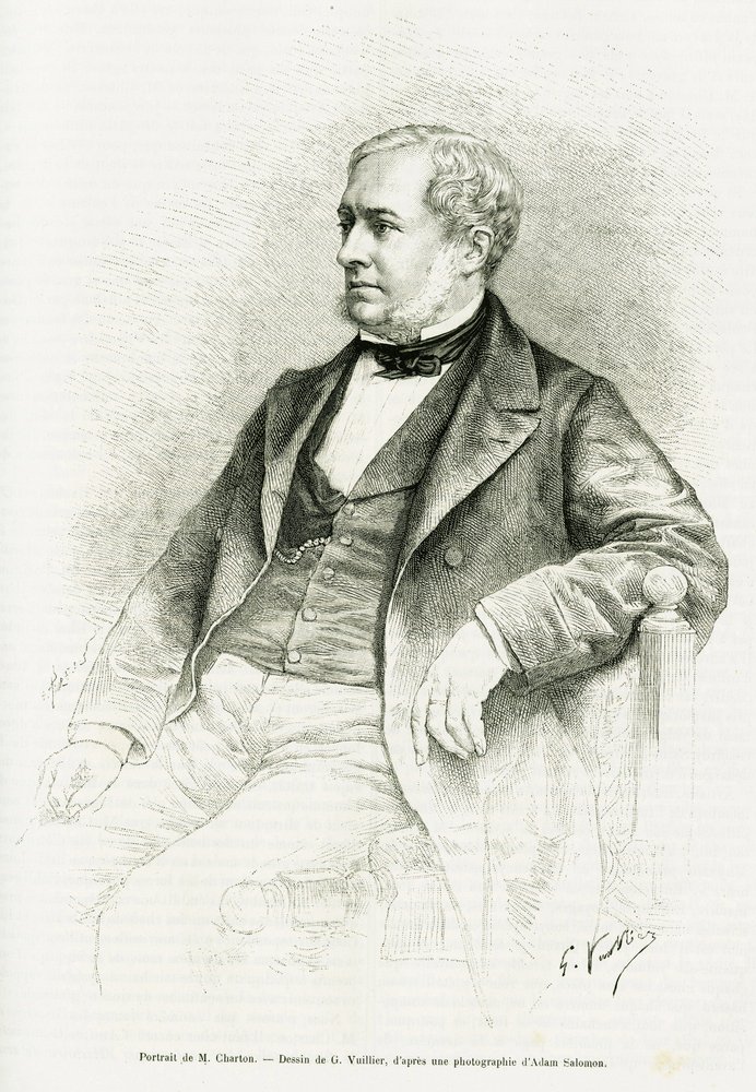 Portrait of Edouard Charton. Engraving by G.Vuillier, after a photograph by Adam Salomon, to illustrate the article entitled 
