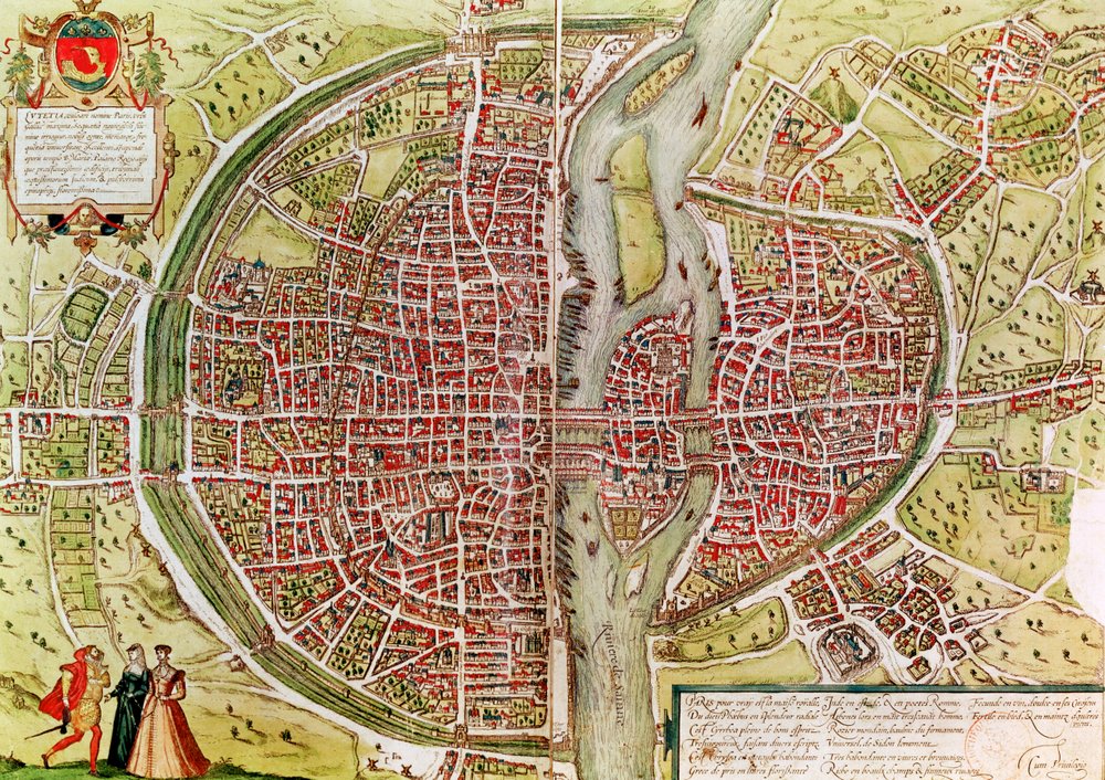 Map of Paris from 'Civitates Orbis Terrarum' by Georg Braun and Franz ...