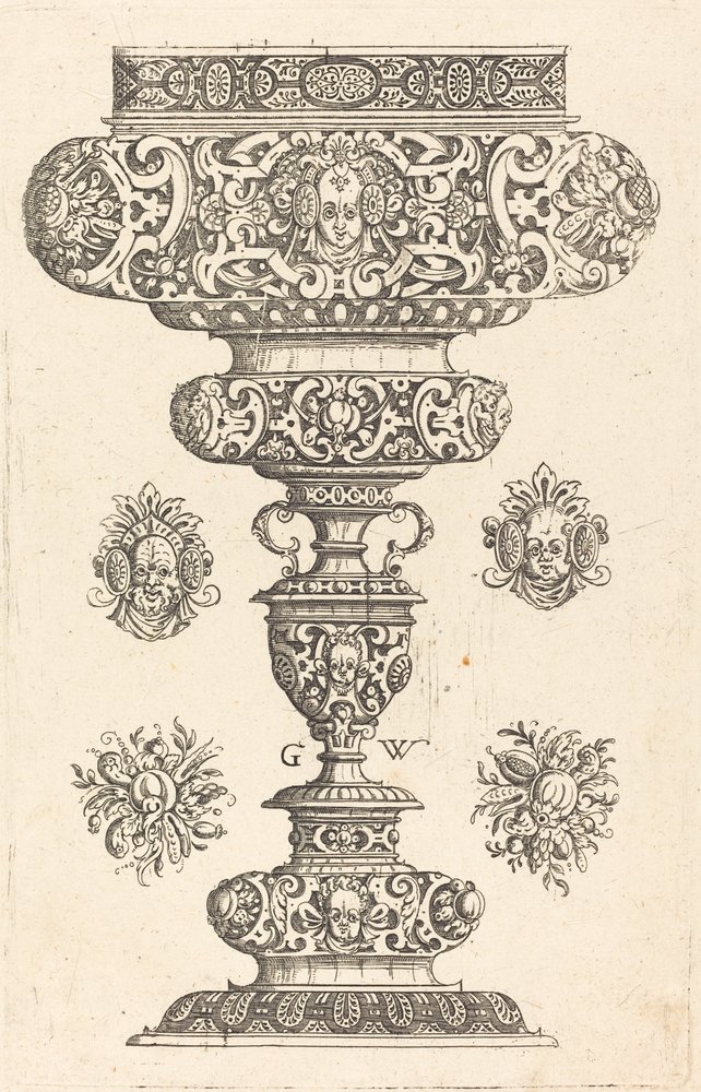 Goblet, rim decorated with masque and bouquet of fruit by Georg Wechter I