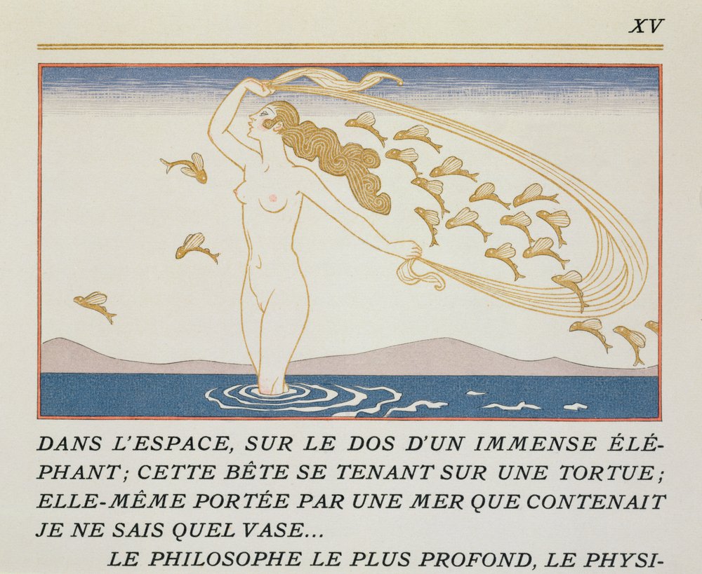Woman wading through water, illustration from 