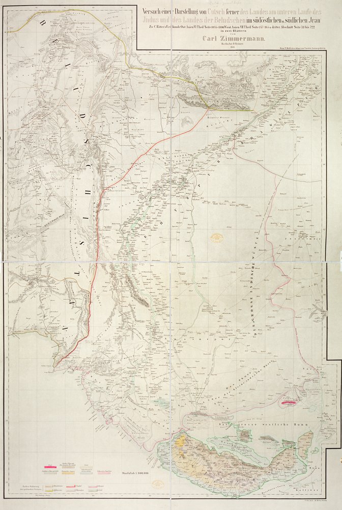 Map of the Cutch region of India and its border with neighbouring Baluchistan, by Carl Zimmerman, 1851 by German School