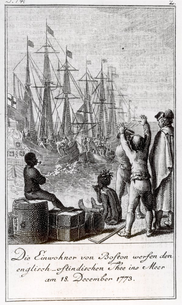 The Inhabitants of Boston Throw English-East Indian Tea in the Sea, 18 December 1773 by German School