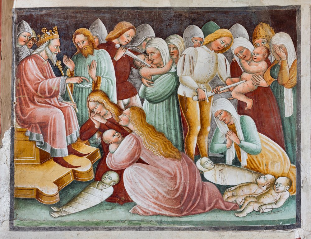 Herod and the Massacre of Innocents, detail from the Life of Jesus by Giacomo Borlone de Buschis