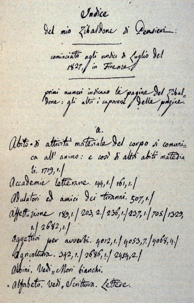 Incipit of the manuscript of the Zibaldone, or “Pensieri”, by Giacomo Leopardi (1798-1837). 1817-1832 by Giacomo Leopardi