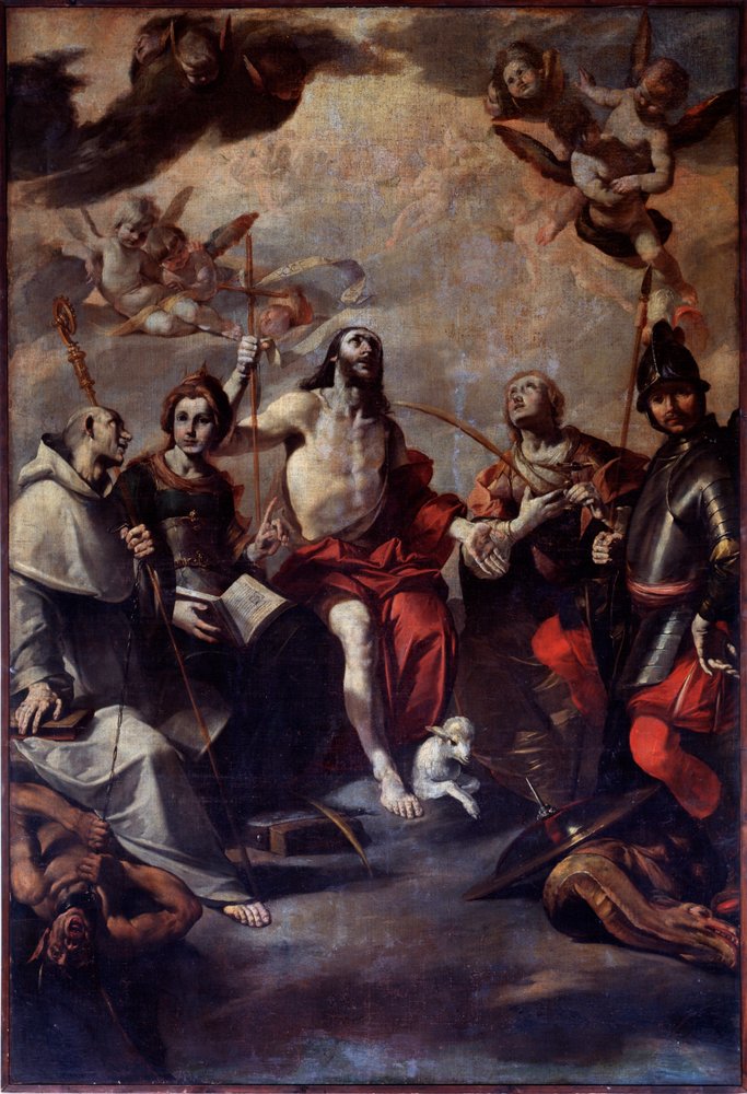 Saint John the Baptist, Saint George, Saint Lucy, Saint Catherine, Saint Bernard by Giovacchino Assereto