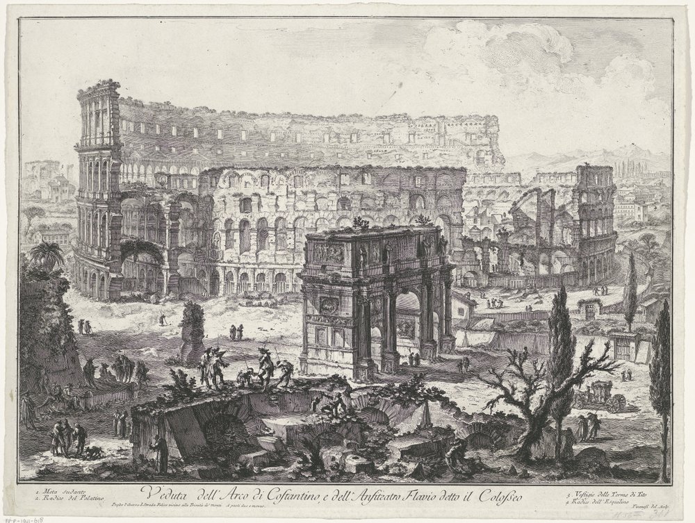 Arch of Constantine and the Colosseum in Rome (title on object) Views of Rome (series title) by Giovanni-Battista Piranesi