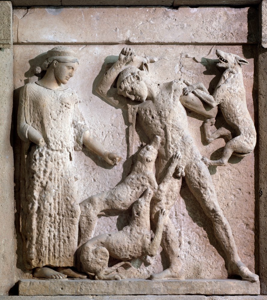 Magna Graecia: Metope with Artemis and Actaeon, Stone Relief, 5th Century BC by Greek