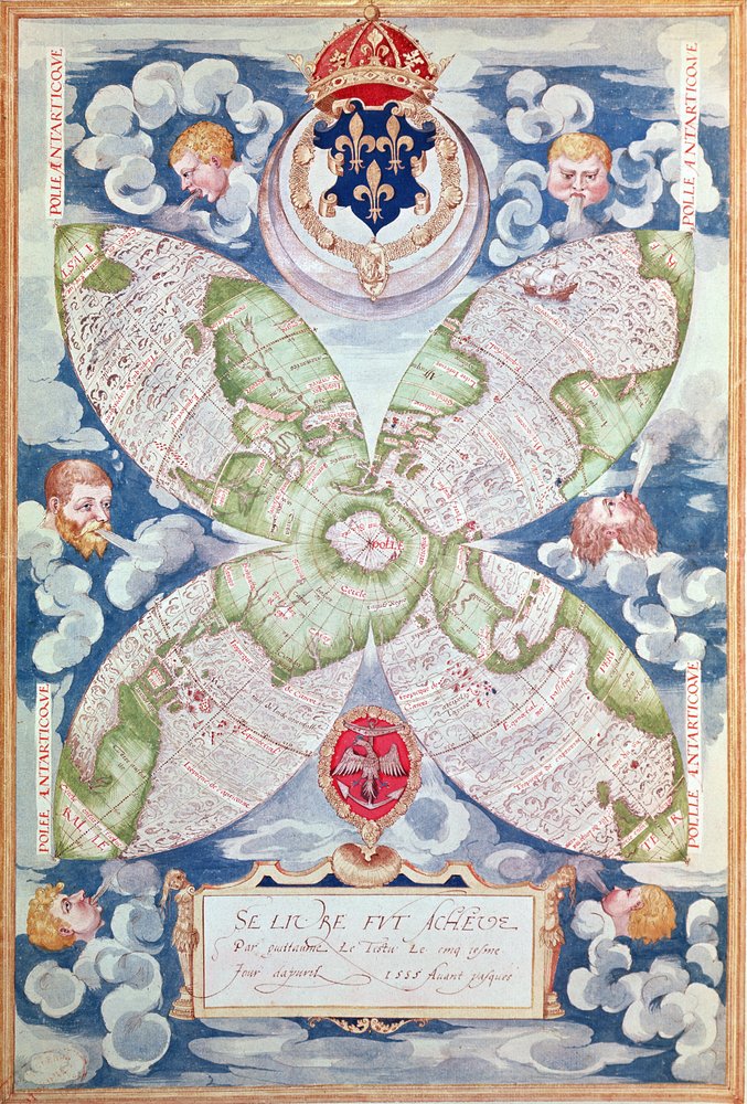 Fol. 7v: Map of the North Pole, from 'Cosmographie Universelle', 1555