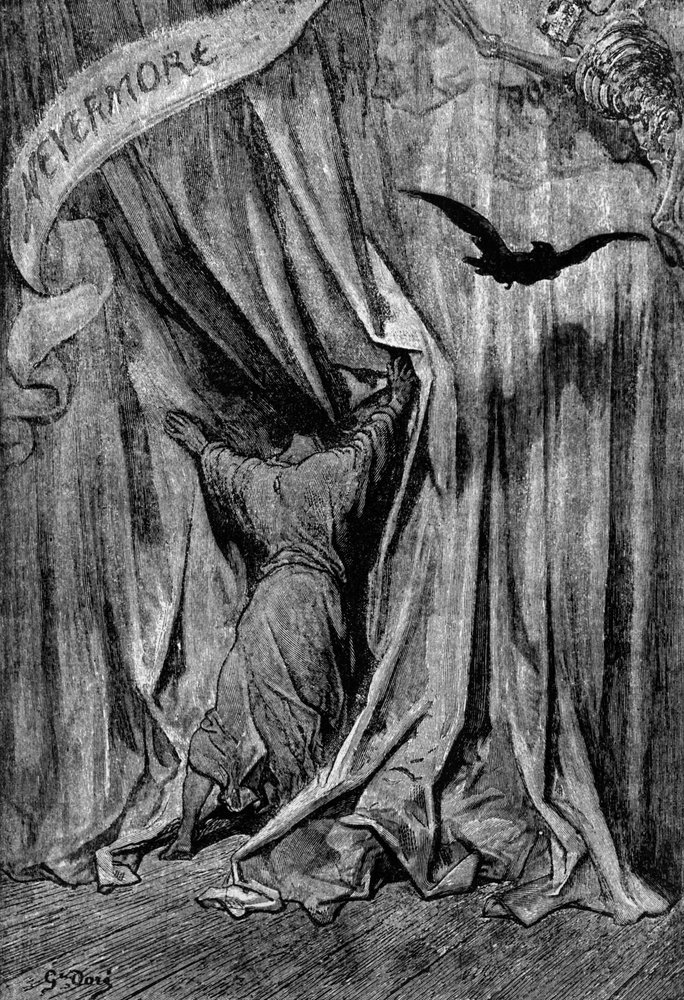 Illustration for the poem The Crow by Edgar Allan Poe, 1845