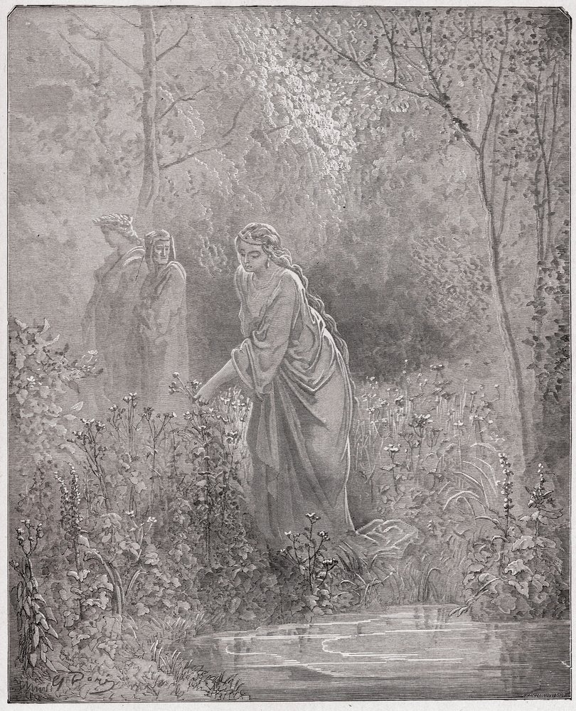 The Divine Comedy, Purgatorio, Canto 27: Dante's dream of Leah in the meadow - by Dante Alighieri (1265-1321) - Illustration by Gustave Doré (1832-1883) by Gustave Dore