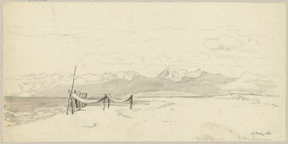 Fragment of the Seacoast near Livorno with Fishing Nets Spread out on the Beach by Hans Thoma