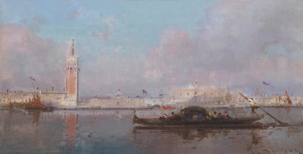 Gondolas in Front of S. Giorgio Maggiore Venice by Henri Duvieux