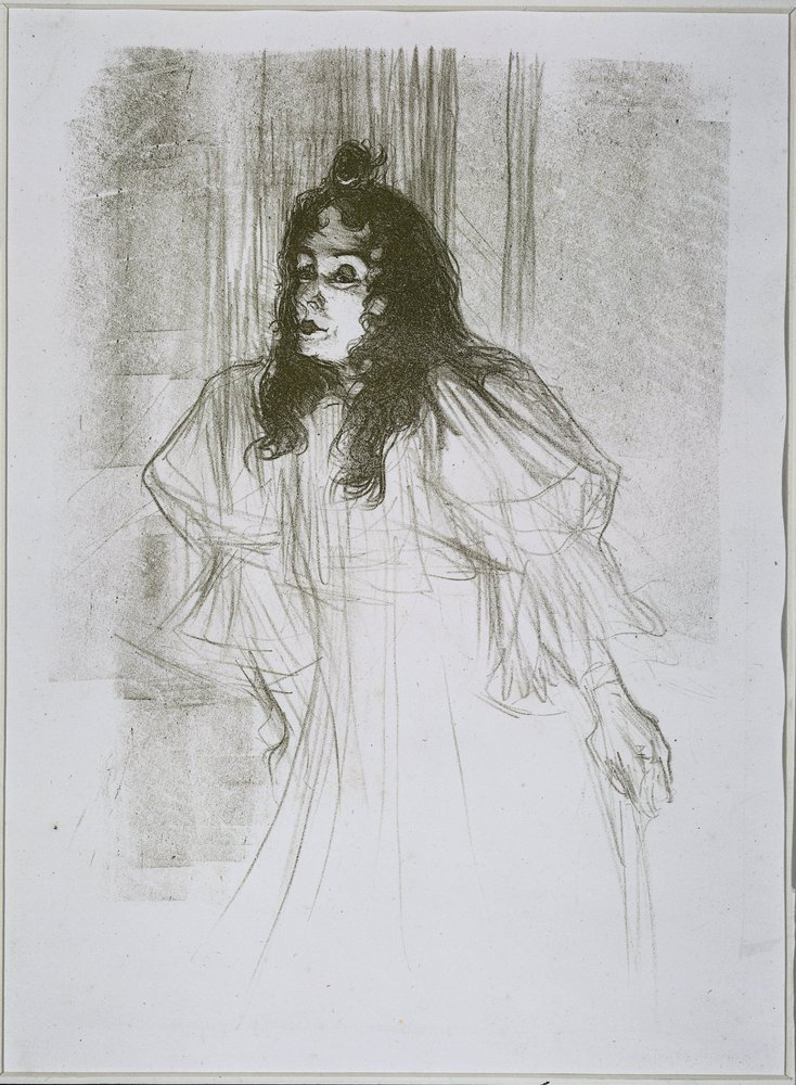 Portrait of May Belfort (May Egan) with two figures and a piano by Henri de Toulouse Lautrec (signed by artist)