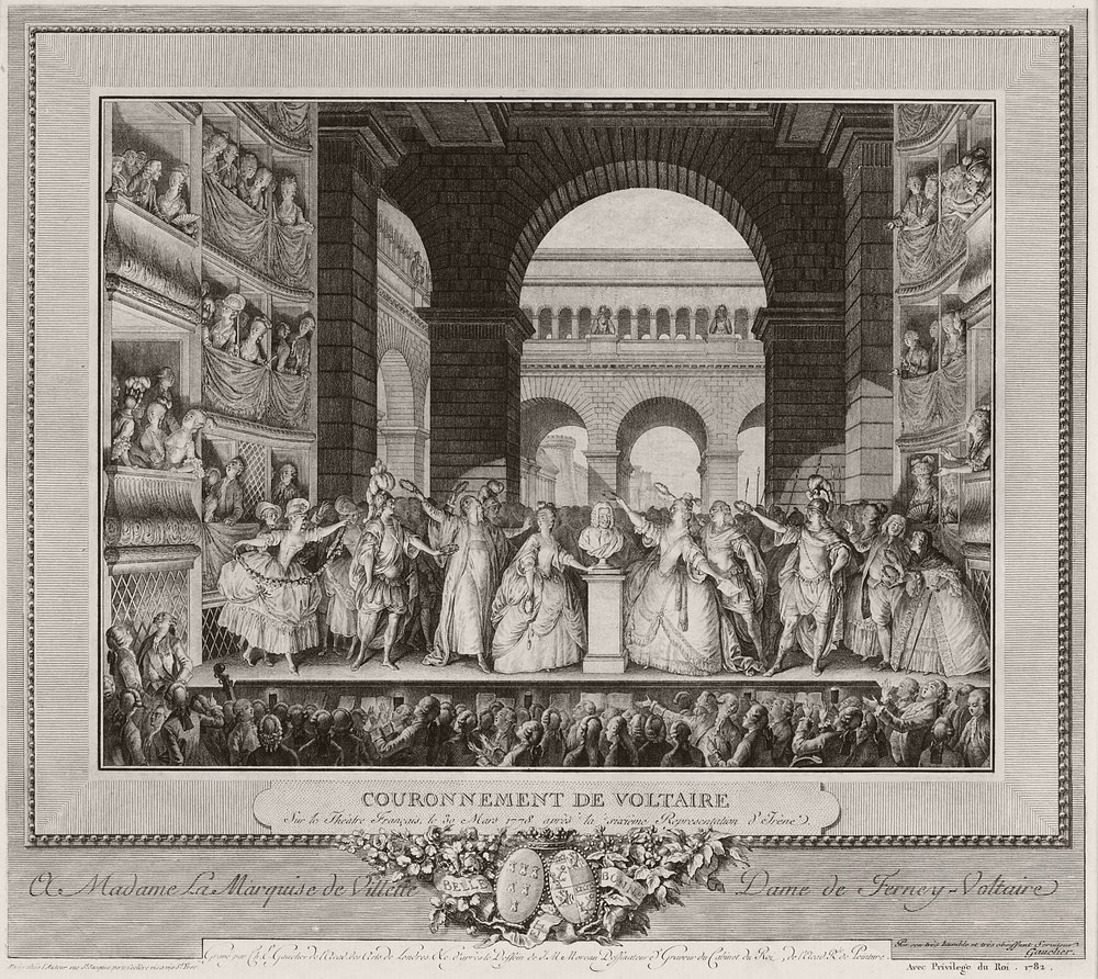 Coronation of Voltaire at the Théâtre Français on 30 March 1778, after the sixth performance of Irène, 1782 by Henry Le Jeune