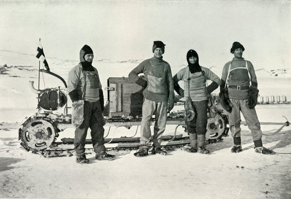 The Motor Party Left to right - Lashly, B.C. Day, Lieut. Evans, Hooper, October 1911 by Herbert Ponting